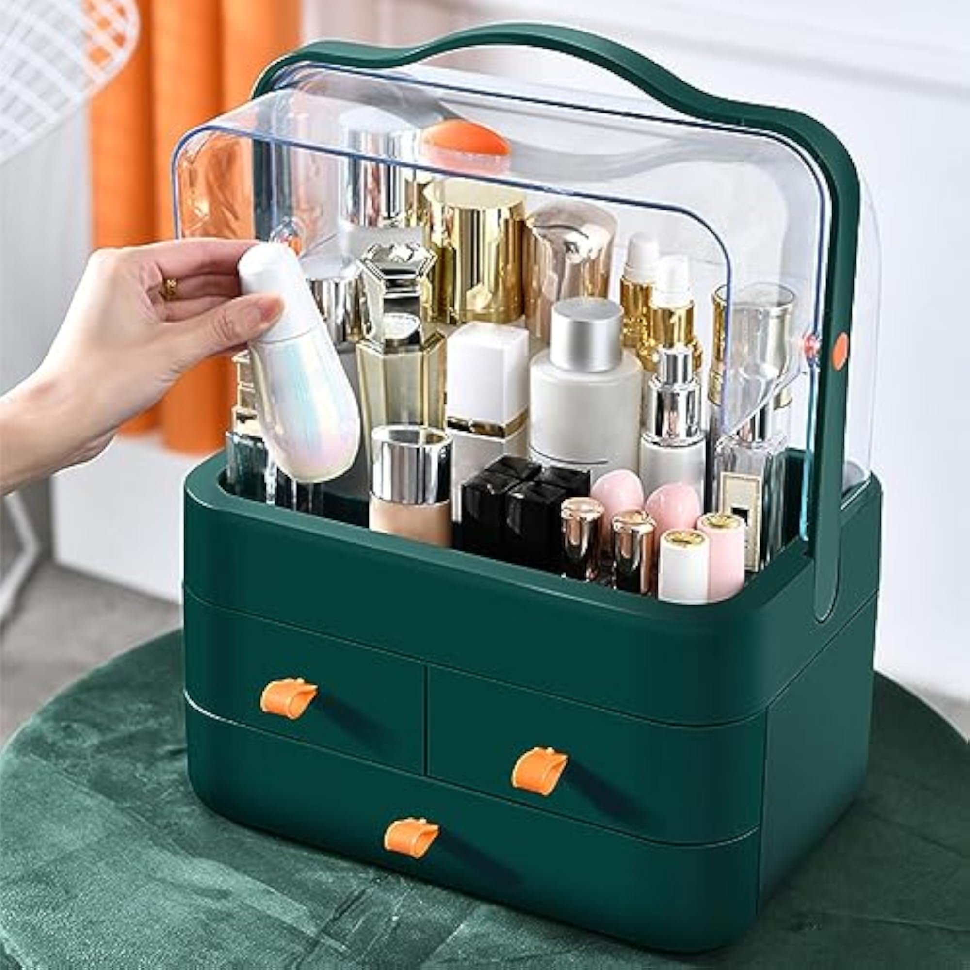 Dustproof Cosmetic Storage Unit for Home Vanity, Green