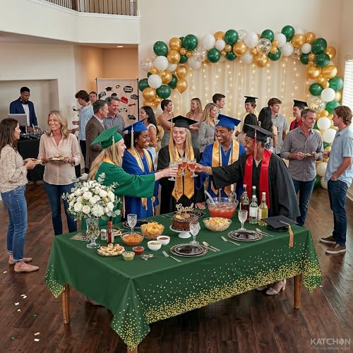 Image of KatchOn Graduation Decorations 2026, Green and Gold Graduation Tablecloth - XtraLarge 108x54 Inch, Pack of 3 | Congrats Grad Tablecloth | Graduation Table Decorations Class of 2026