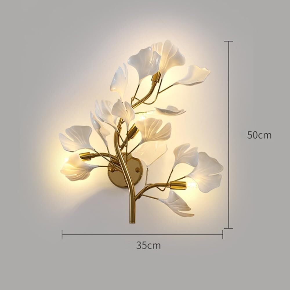 Creative Nordic Simple Metal Wall Lamp Ginkgo Leaf Acrylic Decor Wall Light G9 French Bedroom Wall Sconce Bedside Night Lamp for Living Room Study Room Hallway Stairs Hall Wall Lantern