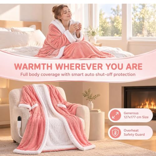 USB Electric Wearable Blanket Portable Fast Heated Robes for Women 69x50'' | Auto Shut-Off, Overheat Protection, Heated Blanket for Body Warmers Winter Flannel Womens Robe for Home Office Essencials - image 7