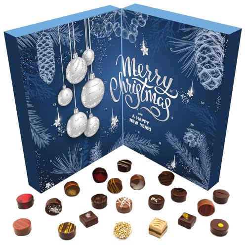 Pralinen Adventskalender 2025: Die süßeste Art, dich auf Weihnachten einzustimmen 6 Hallingers Blue Christmas - Pralinen-Adventskalender hoher Qualität handgemacht abwechslungsreich teils mit Alkohol hochwertige Verpackung (Box) - Geschenkideen Weihnachten & Geschenke Adventskalender