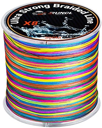 RUNCL Braided Fishing Line, Abrasion Resistant, Zero Stretch, 8X Multicolor Extra Visibility Fishing Braid for Saltwater Freshwater, 328-1093 yds, 12-100LB, Fishing Gift, Holiday Decor