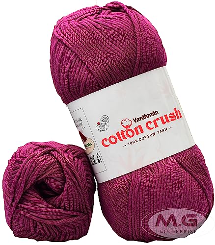 Image of VAR dhman Cotton Crush 8-ply Deep Magenta 600 GMS 100% Cotton Ball Hand Knitting Cotton /Art Craft Soft Fingering Crochet Hook Yarn, Needle Knitting Yarn Thread Dyed-EL Art-AFEG