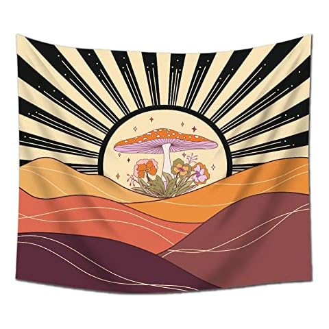 EWRITN Mushrooms Sun Tapestry Bohemia Poster Home Decor Tapestry,Funny Tapestries Hanging Dorm Party Backdrop Decorations Home Decorations for Living Room Bedroom(59.1 x 51.2 in) Cover