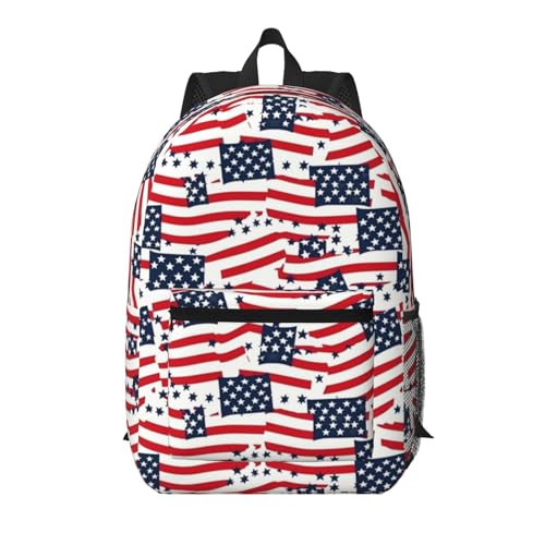 American Flag Fashionable Daypack 17 Inches Zippers Backpack Double Shoulder Bag for Women Men