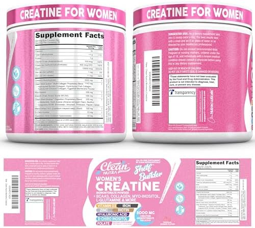 Creatine for Women | Creatine Monohydrate + BCAA Powder Myo-Inositol Collagen Biotin Hyaluronic Acid Folate L Glutamine Vitamin D3 Iron Zinc D-Chiro-Maca Digestion Shelf Builder By Clean Nutra — view 4