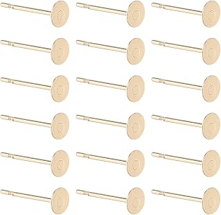 SUNNYCLUE 200 Pieza de Postes de Aretes Planos Chapados En Oro Real de 24K Hallazgos de Aretes de Acero Inoxidable Pasadores de Oreja Redondos En Blanco Bandeja Pequeña de 4mm Aretes para Hacer Joyas
