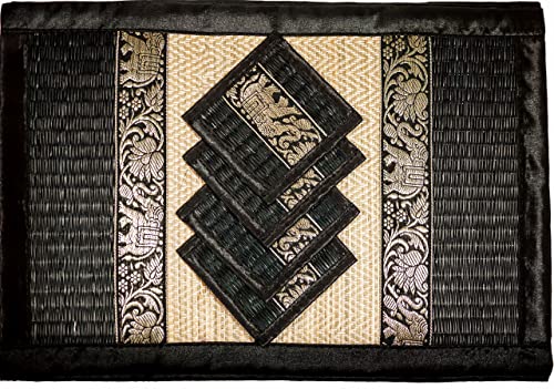 Sous-verre napperon fait main écologique 4 ensembles résistant à la chaleur facile à nettoyer (Grand Noir)