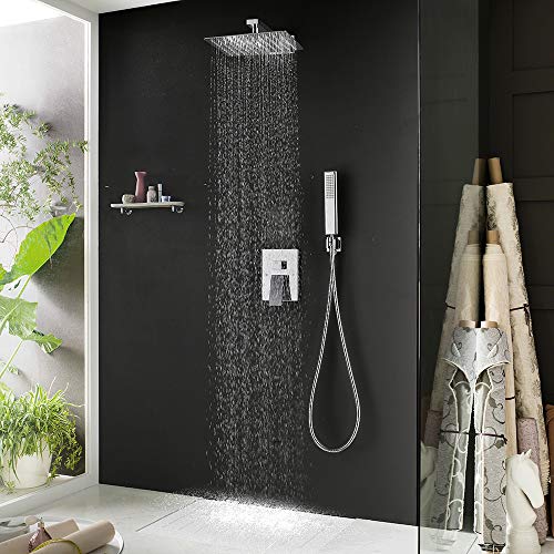 Iriber Chrome Shower System 10 Inch High Pressure Rainfall Shower Head Brass Shower Set Bathroom Rain Shower Mixer Shower Valve Modern Rain Shower And Shower Faucet And Handheld Combo Set #TOP1