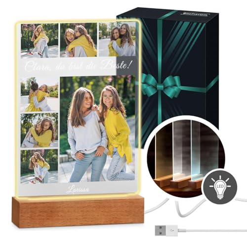 Maverton beleuchteter LED-Rahmen mit eigenem Foto - personalisiertes Acrylglasbild mit Holzständer mit LED-Beleuchtung - Glasfoto für Frauen zum Geburtstag - Größe: 15x24x4,5cm - Freundin