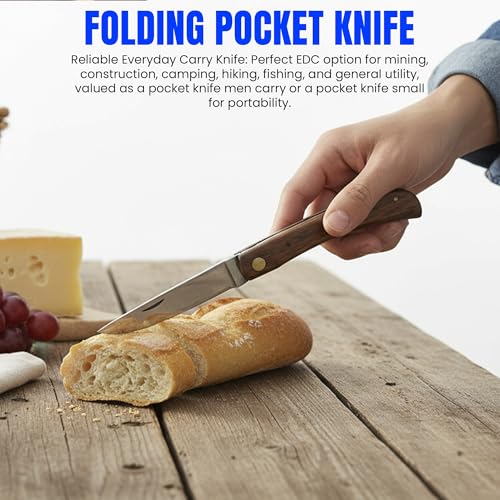 SZCO Miner’s Work Knife 4\" – Folding Pocket Knife for Men and Women with Stainless Steel Blade and Durable Wood Handle – Classic EDC Knife for Work, Camping, Hunting & Everyday Carry - Thumbnail 5