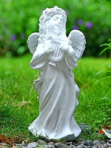 BLLTLLW Angel Figurines Decor Garden Angel Sculpture Outdoor Patio Lawn Ornaments Mother's Day Thanksgiving Day Gardening Gift Resin Angel Statue 11.8 inches (Iyre Harp)