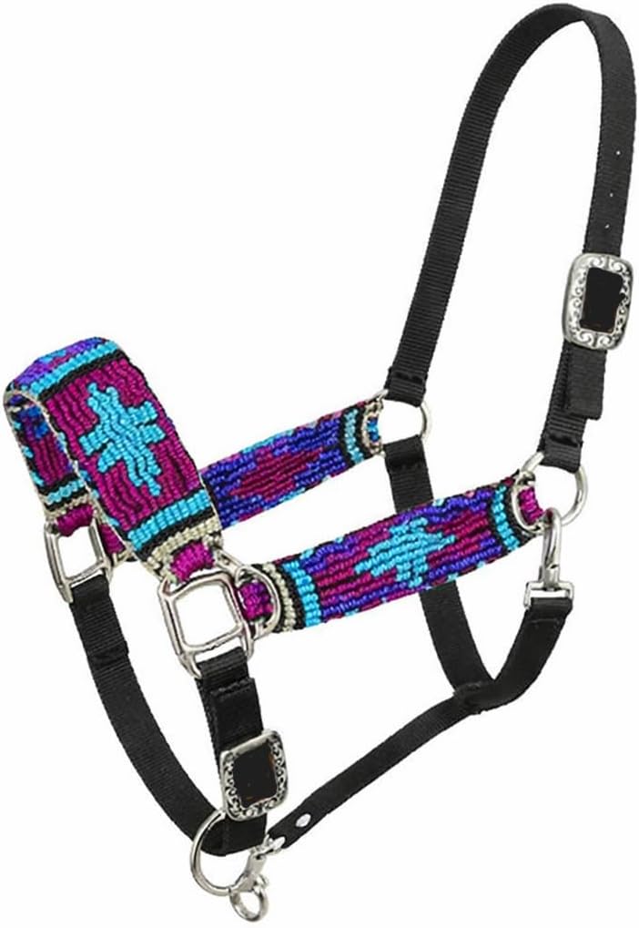 Cheval’s Nylon Mohair Wool Horse Halter with Soft Padded Crown Area, Adjustable Fit Durable Equestrian Tack for Horses Training Trail Riding, Multicolor