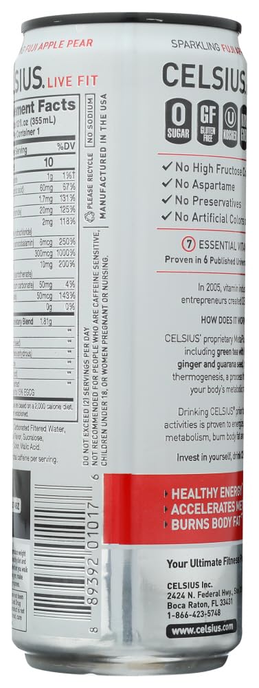 CELSIUS Sparkling Fuji Apple Pear, Functional Essential Energy Drink 12 Fl Oz (Pack of 24)