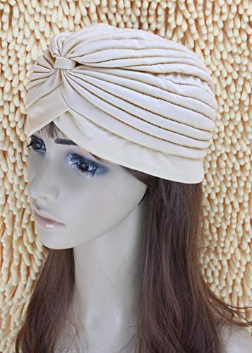 Unisex Turban Hat Polyester Pleated Head Wrap Headband Cross Twist Arab Hair Wrap Chemo Turban Headwear Beige #TOP2