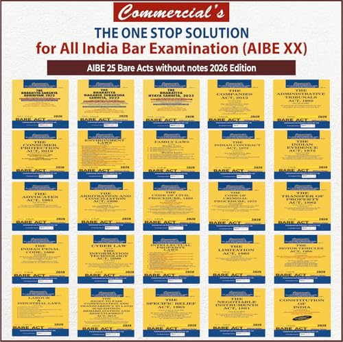 COMMERCIAL'S AIBE Exam combo of 25 Bare Acts without Notes, as per Bar Council of India, New Syllabus for AIBE XIX Exam Covering New Criminal Laws (BNS, BNSS, BSA)