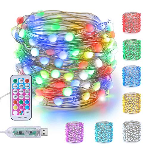 Joomer USB Fairy String Lights Color Changing 33ft 100 LED Waterproof Remote Control RGB Twinkle Lights for Bedroom Outdoor Christmas Valentine Party Decorations