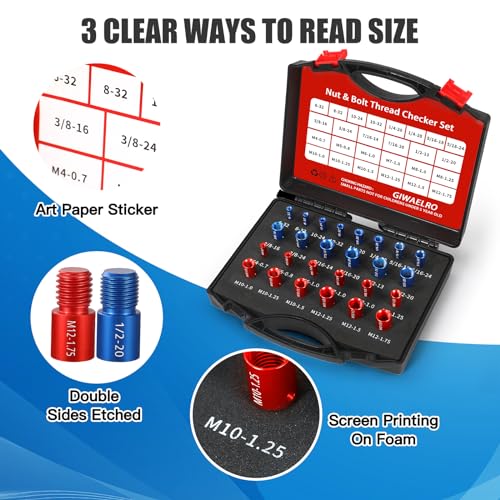Giwaelro G05 Nut And Bolt Thread Checker - 26 Pcs Nut And Bolt Gauges Individually Housed In Case (14 Inch & 12 Metric) Specially Suitable thumb #3