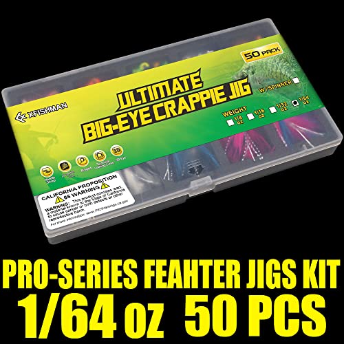 Crappie-Jig-Marabou-Feather-Jigs-For-Crappie-Fishing-Lures Kit 50 Pack Panfish Sunfish Hair Jig Bait 1/8 1/16 1/32 Oz (Jigheads-1/64 Oz-50 Pack) #TOP6
