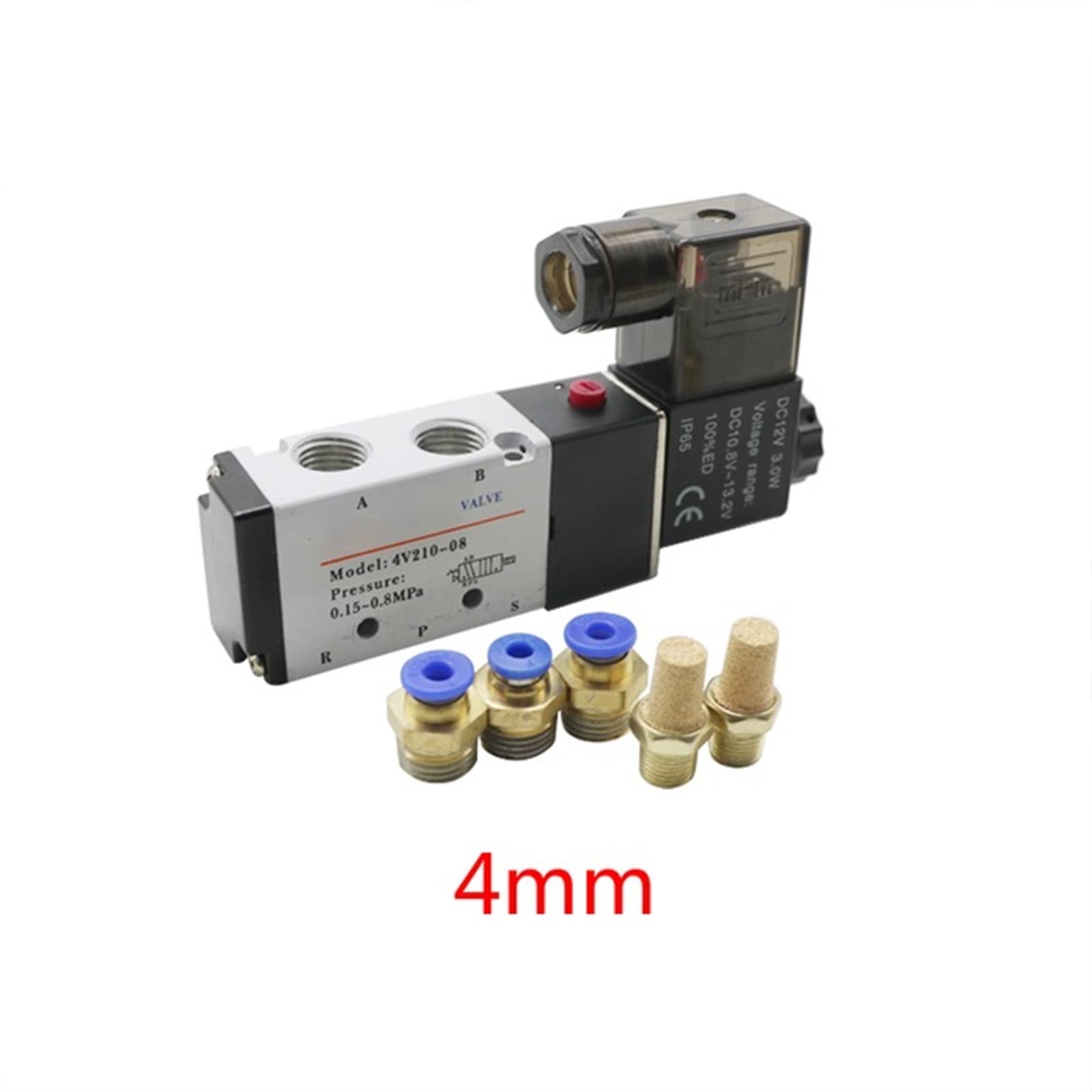 Elektrozawór elektromagnetyczny pneumatyczny 5-drożny 2 pozycje, kontrola powietrza i gazu, zawór magnetyczny 12 V 24 V 220 V, cewka woltowa 4 mm-12 mm, 1 szt. złączki węża (przezroczysty