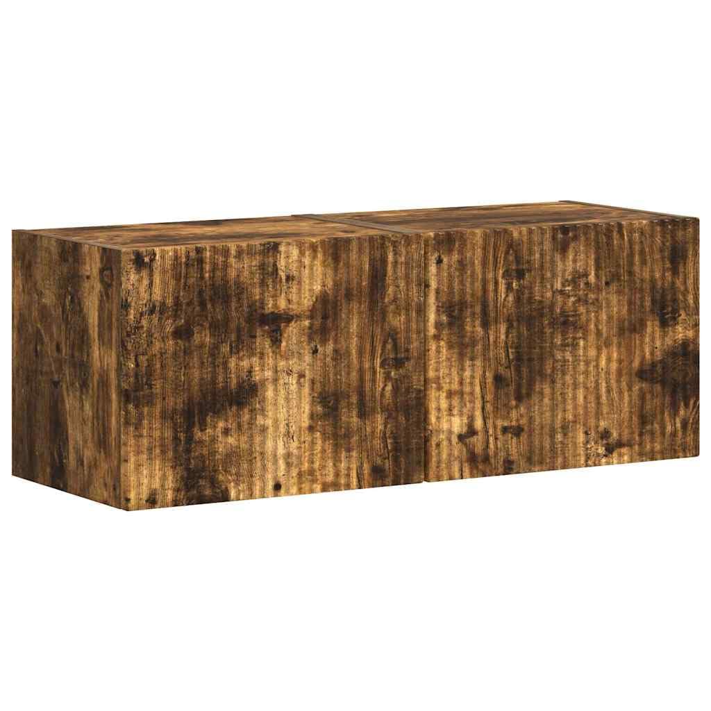 TV-Wandschrank 2er-Set, Geräucherte Eiche, 60x31x29,5 cm, Modernes Design, Wandmontiertes TV-Regal für Wohnzimmer, Media Center mit Stauraum