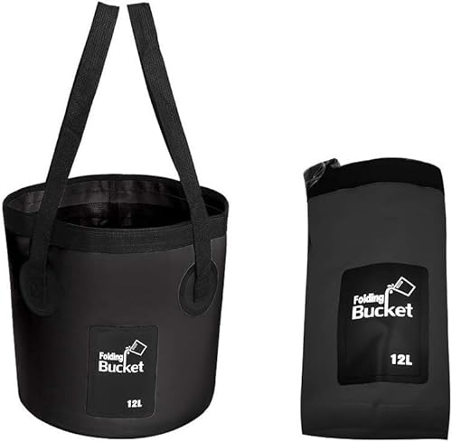 Collapsible Bucket with Handle, Multifunctional Foldable Water Container for Camping, Hiking, Traveling, Fishing, Washing, Gardening, Waterproof, Durable, Lightweight, Black (SFVBLACK, 12L)