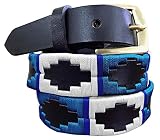CARLOS DIAZ męski damski premium unisex brązowa skóra haftowany designerski wąski pasek polo (100 cm / 36 cali)