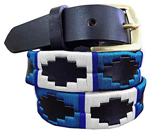CARLOS DIAZ męski damski premium unisex brązowa skóra haftowany designerski wąski pasek polo (100 cm / 36 cali)