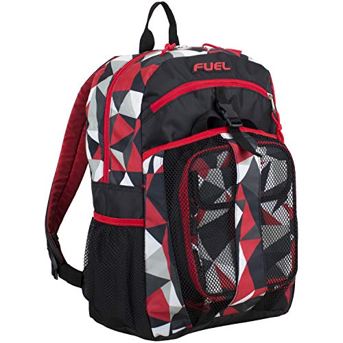 Fuel Backpack With Lunch Box Combo – 18.5” Two Compartment Water Resistant Durable Adjustable Straps With Side Water Bottle Pockets 2 In 1 Set – Red Geo #TOP1