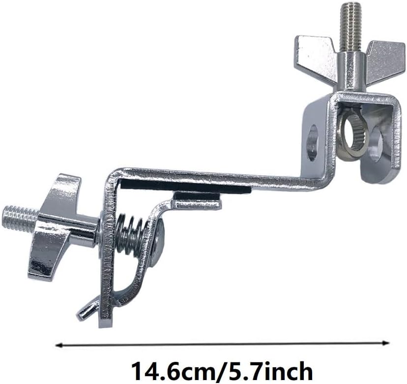 Double Bass Drum Hoop Attachment Clamp for Hi Hat Drum Cowbell Cymbal Mount, Tom Drum Hoop Clamp with 3/8" Z Shape Percussion Mount Rod Clip for Jam Block Tambourine