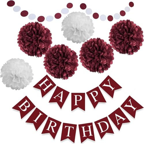 Image of 8pcs Burgundy Maroon White Birthday Hanging Party Streamers Paper Garland Tissue Paper Flower Pom Poms Bridal Shower Wedding Bachelorette Party Decorations Backdrop Supplies