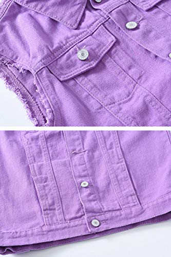 Image of ebossy Men's Ripped Distressed Denim Vest Sleeveless Button Up Jean Vest Jacket (X-Small, Purple)