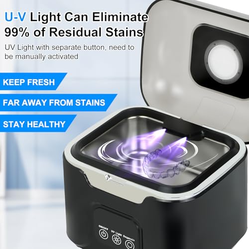 Image of PIGETALE Ultrasonic Retainer Cleaner Machine 48kHz, 240ML, 24W, 3 Modes | Dental Cleaning Pod Denture Mouth Guard Aligner Night Guard Braces Toothbrush Heads Jewelry UV Cleaner with Digital Timer