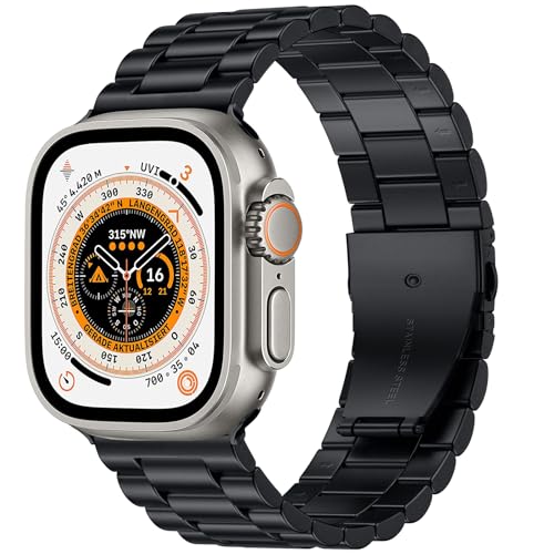 Bracelet Apple Watch Ultra 3 homme large 24mm en métal noir résistant Netolo
