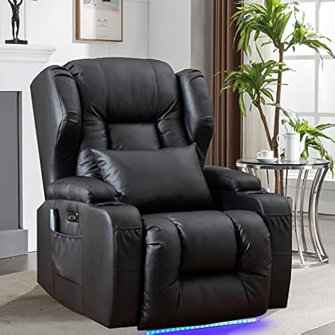 SAMERY Power Recliner Chair with Massage & Heating, Comfy Sleeper Chair Sofa Electric Recliners Home Theater Seat for Living Room with Cup Holders/USB Ports/LED Light/Lumbar Pillow/Remote Control Cover