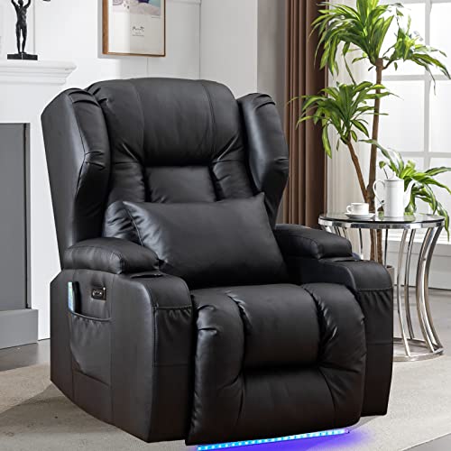 SAMERY Electric Power Recliner Chair with Massage & Heating, Comfy Sleeper Chair Sofa Recliners Home Theater Seat for Living Room with Cup Holders/USB Ports/LED Light/Lumbar Pillow/Remote Control