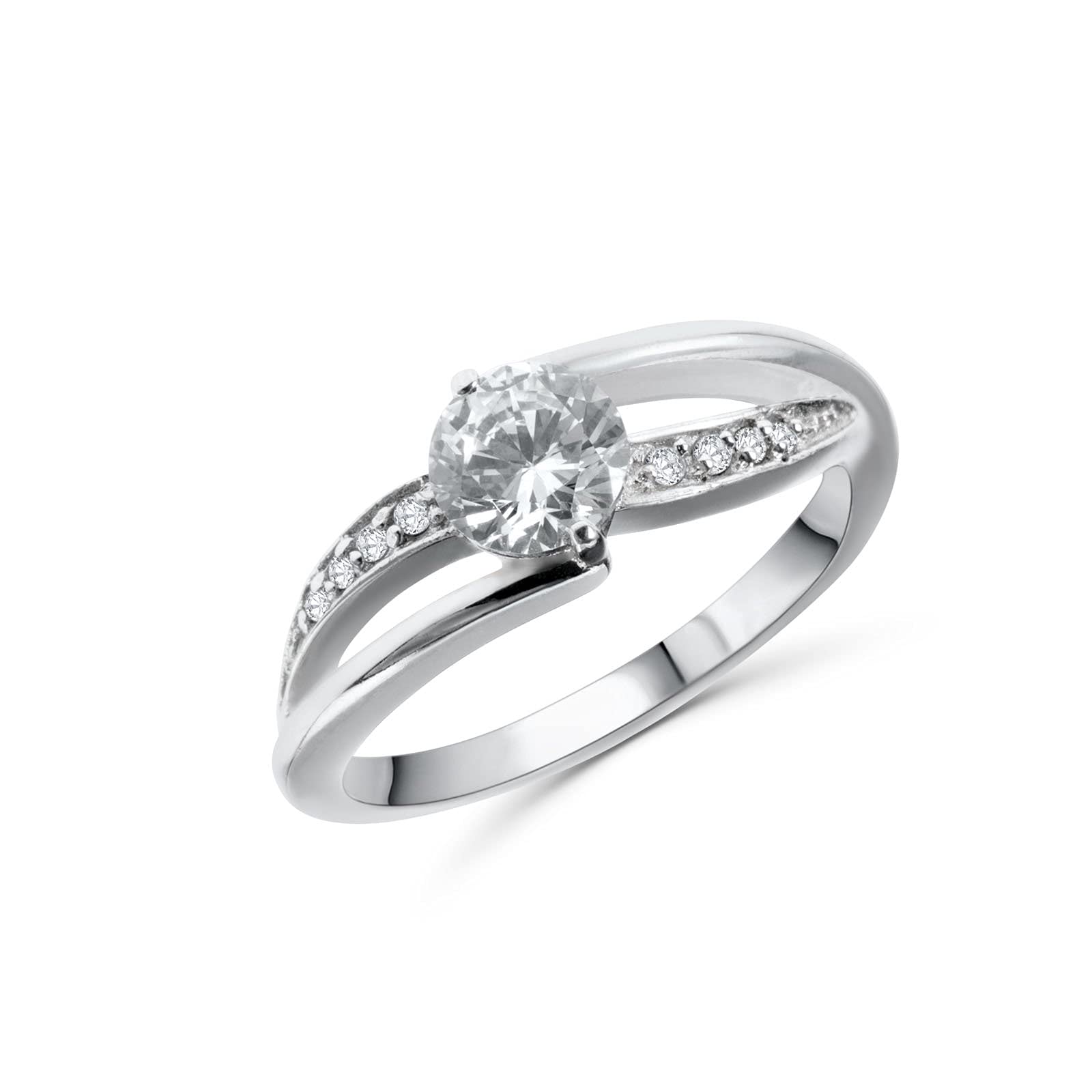 Anello Solitario contrarié Incrocio Donna Argento 925 con zirconi -