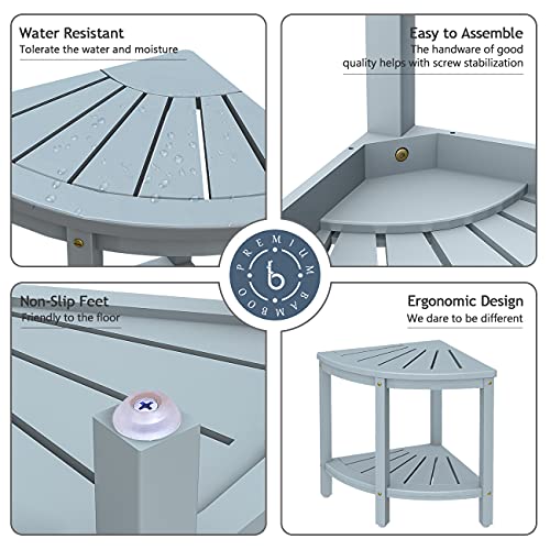 Bamfan Bamboo Corner Shower Bench Waterproof Stool With Space-Efficient Storage Shelf - Shower Stool Seat For Indoor Or Outdoor Use(Bluish Grey) #TOP5