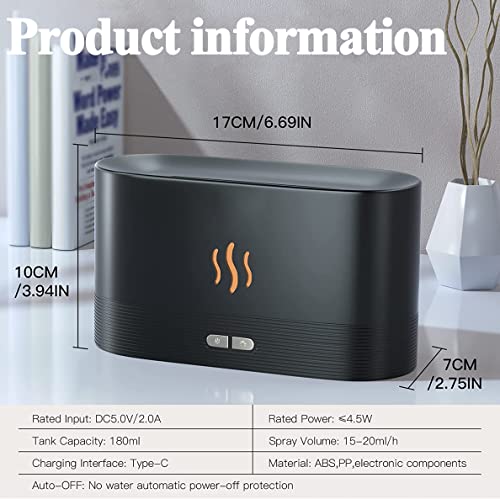 Essential Oil Diffuser, 7 Colorful Flame Air Aroma Diffuser Humidifier, Cool Mist Humidifier With Auto-Off Protection For Bedroom, Home, Office, Gift (Black) #TOP6