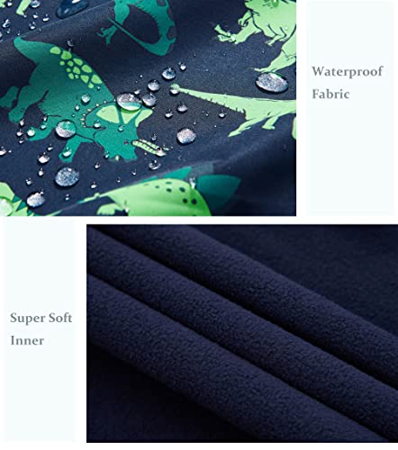 Ummtom Boys Rain Jackets Lightweight Waterproof Hooded Fleece Raincoats Windbreakers For Kids(6-7Y,Green Dinosaurs) #TOP3