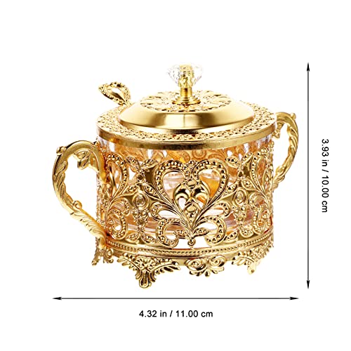 Upkoch Glass Turkish Sugar Bowl Storage Jar Condiment Pot Vintage Kitchen Food Canister Seasoning Container With Lid And Spoon For Candy Cookie Honey Jar Golden #TOP2