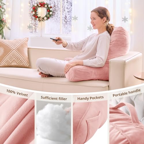 Image of Sasttie Reading Pillow for Bed, Back Pillow for Sitting Up, Peach Pink