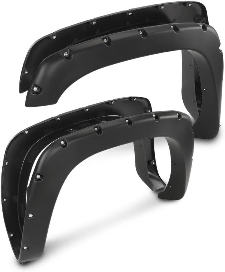G-PLUS 4pcs Fender Flares, Compatible with Chevy Silverado 1999-2006/ GMC Sierra 1999-2006(Incl. 2007 Classic Models/Not fit Dually & Step-side models), Smooth Riveted Wheel Protector Vent Trim