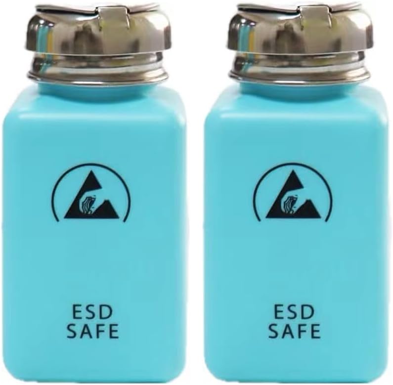 Blue ESD Anti-Static Solvent Bottle 6OZ/200ml Press-Top Quickly Quantify Liquid Dispenser for Rosin, Alcohol, Plate Washer,Cleanroom Use,Production Line Repair Work (2)