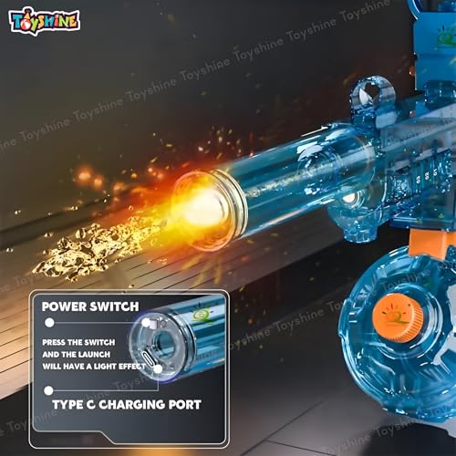 Image of Toyshine Transparent UMP45 Submachine Design Electric Automatic Water Gun Toy with Light, Powerful Rechargeable Squirt Holi Water Toy Gun Outdoor Play Kids Girls Boys 4+, Blue