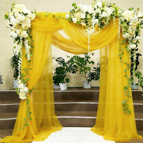 Alaoo Tela de Tul Suave, Poliéster Tule Tela Tul,Cortina Transversal de Tul Transparente,5Mx160CM, para Arco de Boda, Decoración a Mano, Ceremonias, Fiestas, Vestidos y Faldas,Amarillo