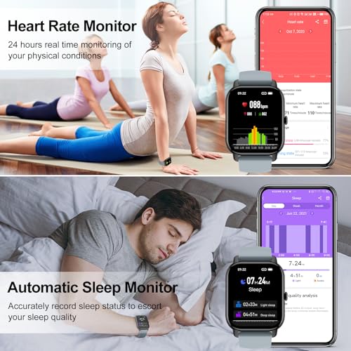 Smart Watch (Answer/Make Calls), 1.85" Smart Watches for Men Women 110+ Sport Modes Fitness Tracker with Sleep Heart Rate Monitor, Pedometer, IP68 Waterproof Fitness Watch for iOS Android Dark Gray