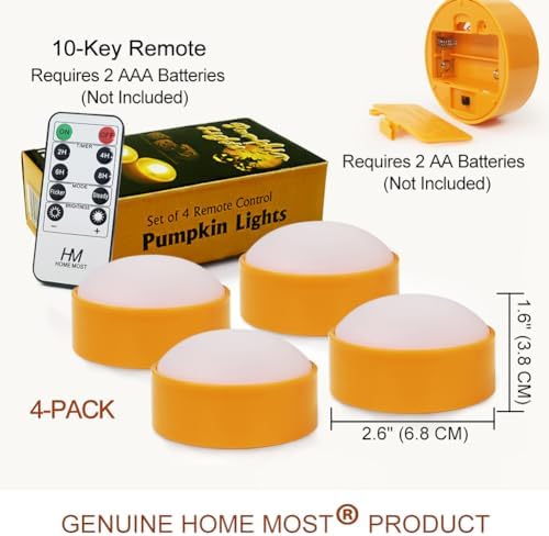 HOME MOST 4-Pack Halloween LED Pumpkin Lights Battery Operated - Orange Pumpkin Lights with Timer and Remote Halloween Decor - Jack-O-Lantern Decoration Outdoor — view 5