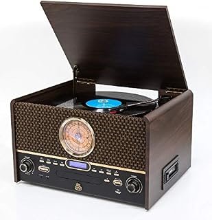 GPO Chesterton DAB Record Player Retro 7-in-1 Music Centre with Vinyl Turntable, CD Player, USB, FM Radio, DAB Radio, Cassette Player, AUX IN and Built-In Speakers-Wood Finish