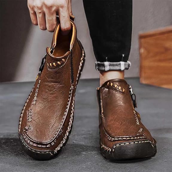 Stepthetop Motorcycle Boots, Step The Top Hand-Stitched Wide Toe Genuine Leather Boots for Men, Waterproof and Anti-Slip, Suitable for Work, Driving, Hiking2